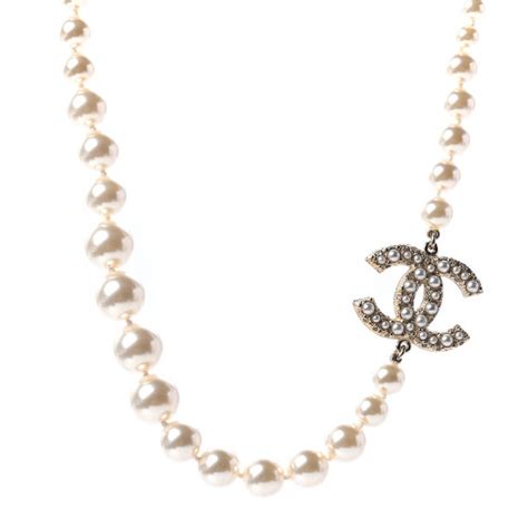 CHANEL Pearl CC 100th Anniversary Necklace Light Gold .